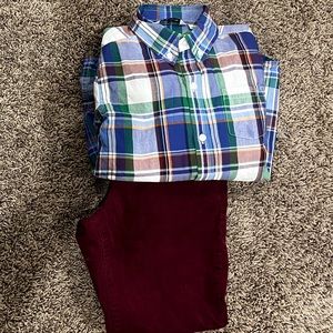 Janie & Jack maroon corduroy, joggers, size 7 and matching button down